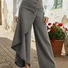 Unique Straight-leg Pants Fashion Large Ruffled Buttons Trousers Women's Faux Jeans Clothing