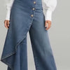 Unique Straight-leg Pants Fashion Large Ruffled Buttons Trousers Women's Faux Jeans Clothing
