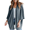 Women's gray cardigan sweater, open front design, featuring long sleeves for a comfortable fit.