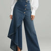 Unique Straight-leg Pants Fashion Large Ruffled Buttons Trousers Women's Faux Jeans Clothing