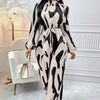 Ladies' Fashionable And Elegant Autumn And Winter Long Sleeved Full Printed Cold Shoulder Lantern Sleeves Jumpsuit With Elegant Orientation by Khanluxe