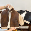 Kids' Overcoat Stitching Fur Stand Collar Short Jacket by maamgic