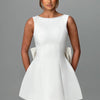 Pearl Bow Backless Evening Dress – Sculptural Elegance by Khanluxe