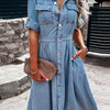 Denim A-Line Midi Dress – Effortless Luxury Casual by Khanluxe