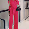 Women's Solid V-neck Bow Tie Waist Slimming Fashion Jumpsuit by maamgic
