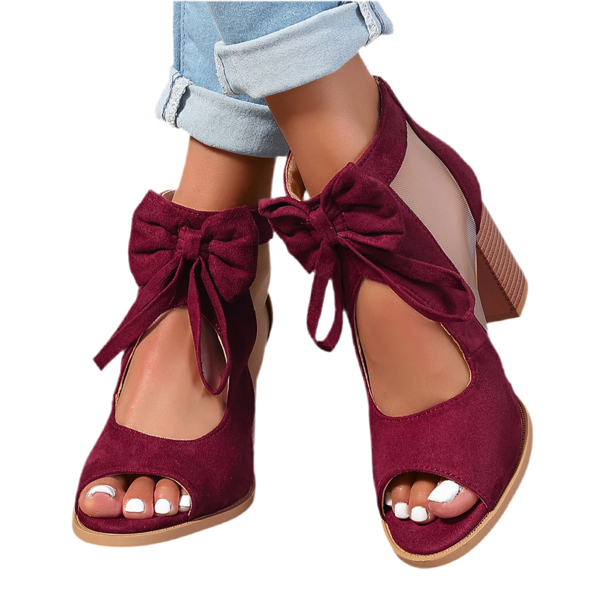 Platform Chunky High Heels Women's Sandals Bow Decoration Open Toe Block Ankle Strap Sandals For Dress Bridal Party Shoes