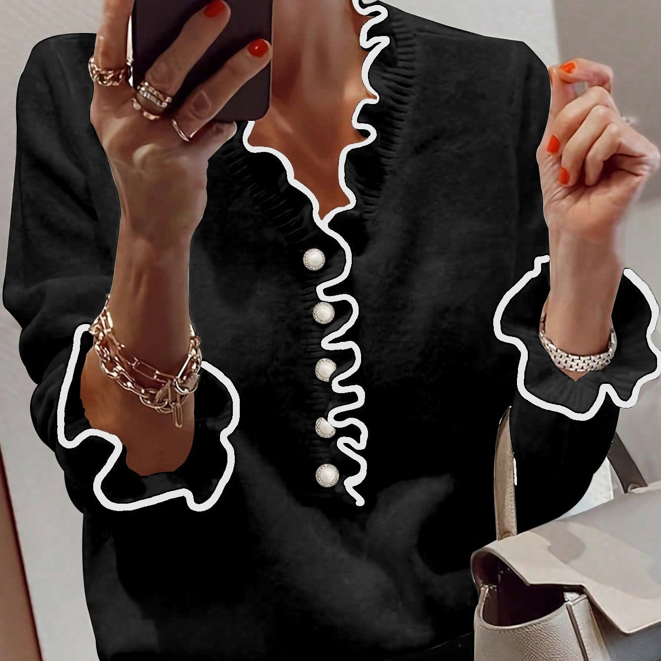 Women's Long Sleeve V-neck Top – Elegant Layering Essential
