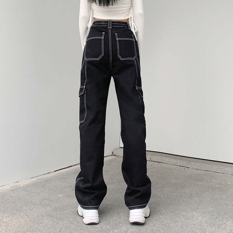 Straight Retro Pocket Jeans