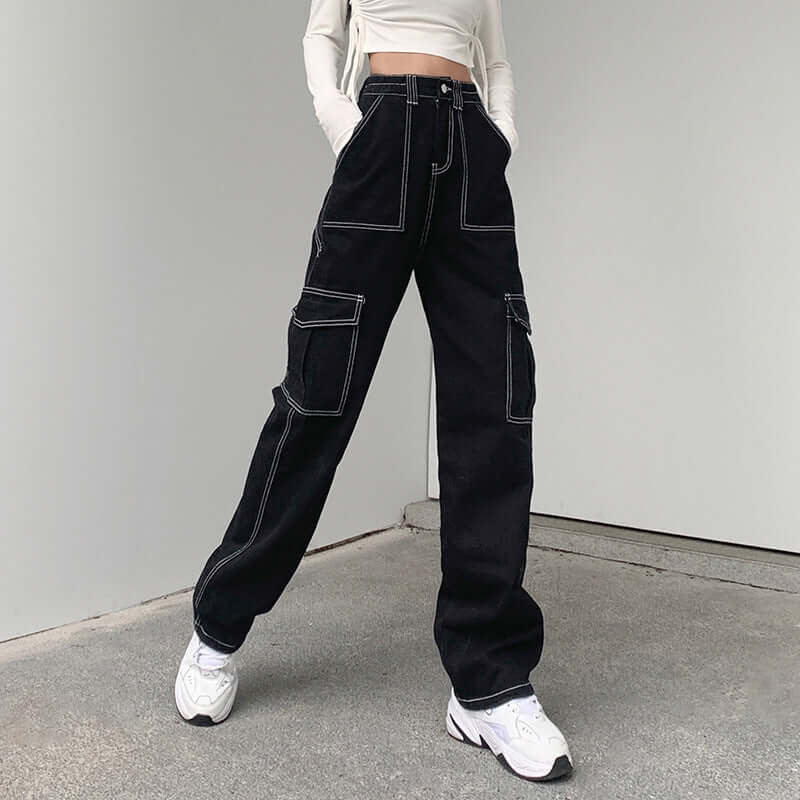 Straight Retro Pocket Jeans