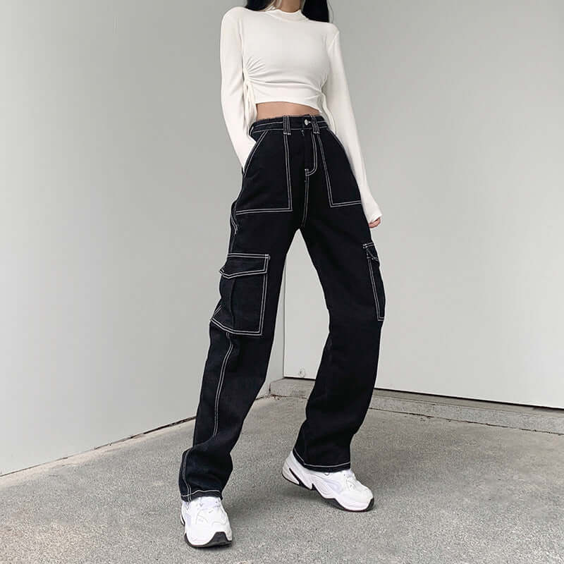 Straight Retro Pocket Jeans