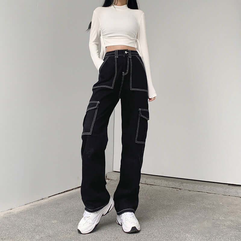 Straight Retro Pocket Jeans
