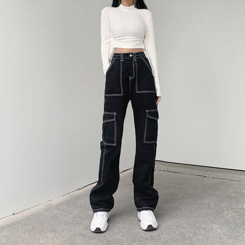 Straight Retro Pocket Jeans