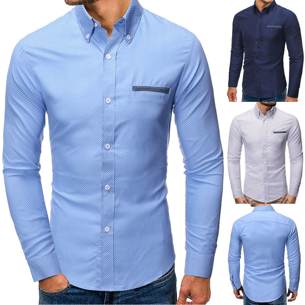 Men's Polka Dot Slim Long Sleeved Shirt