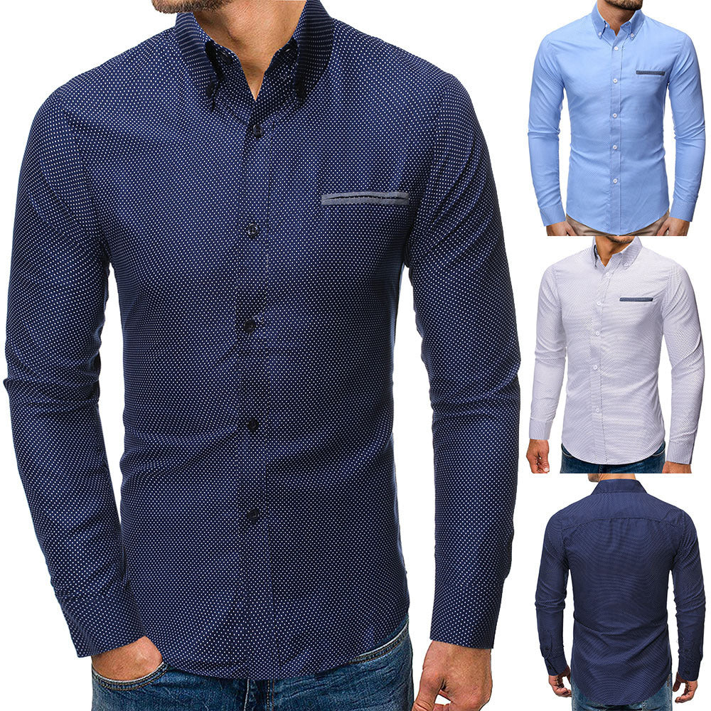 Men's Polka Dot Slim Long Sleeved Shirt
