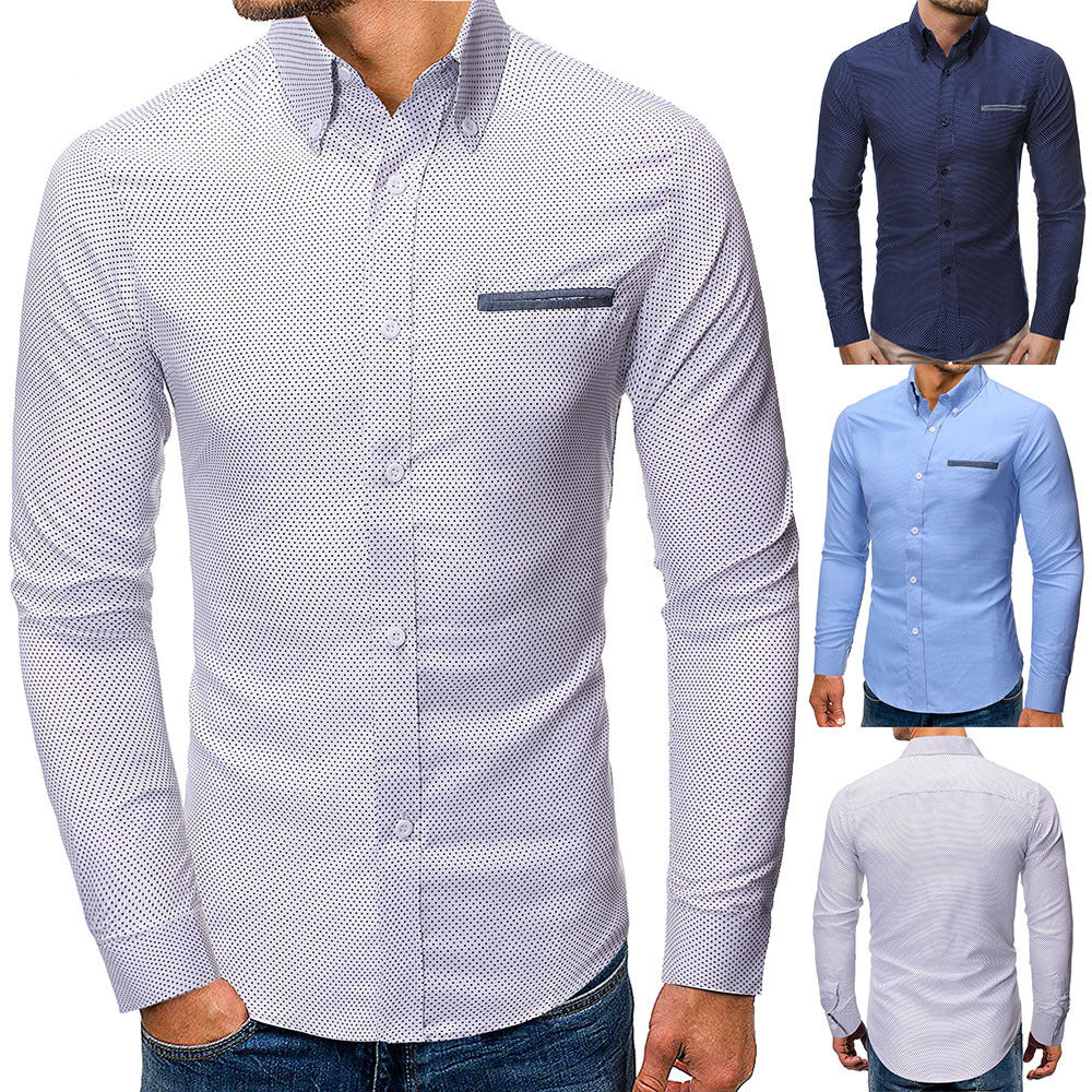 Men's Polka Dot Slim Long Sleeved Shirt