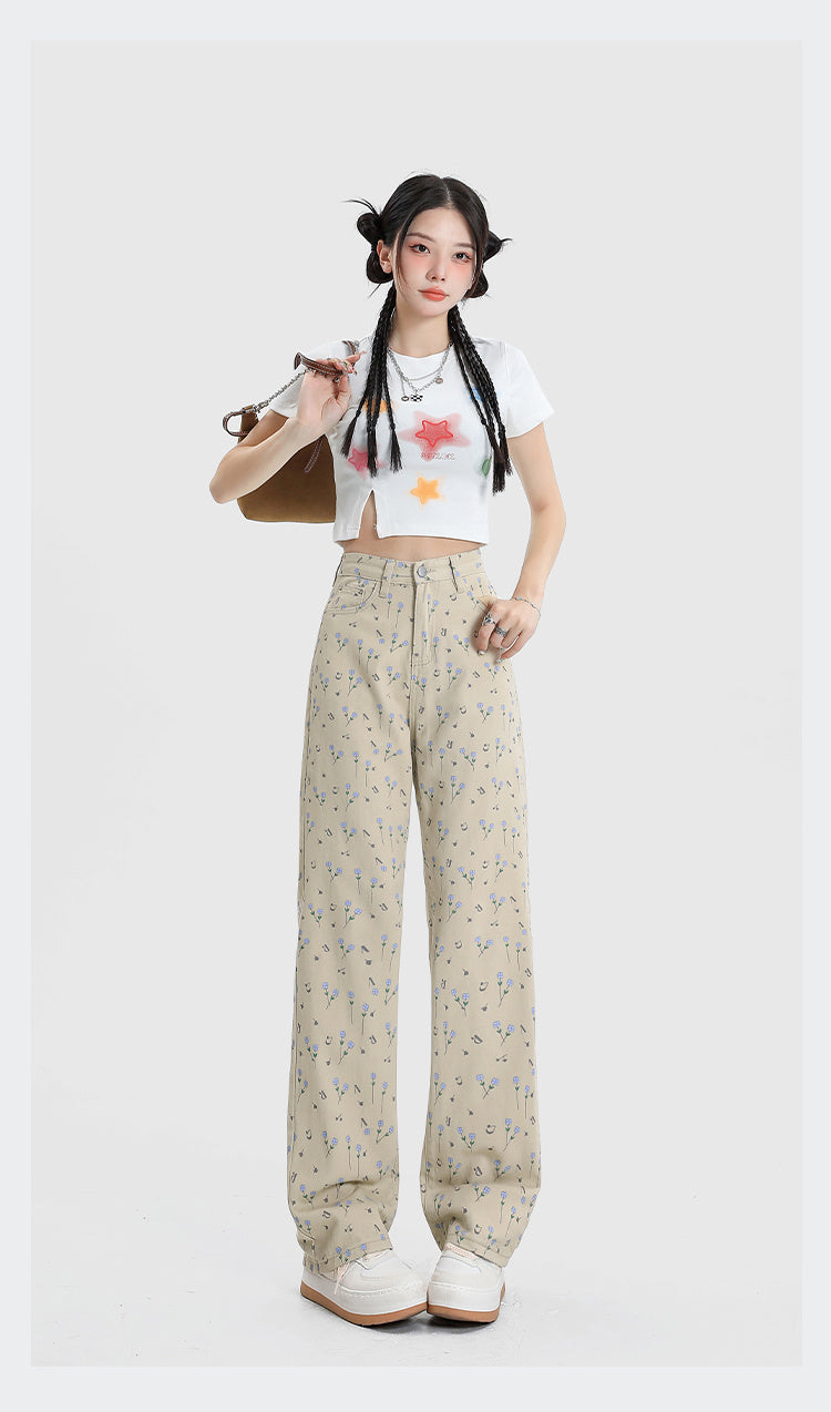 Women's High Waist Wide Leg Straight Jeans – Distressed Denim