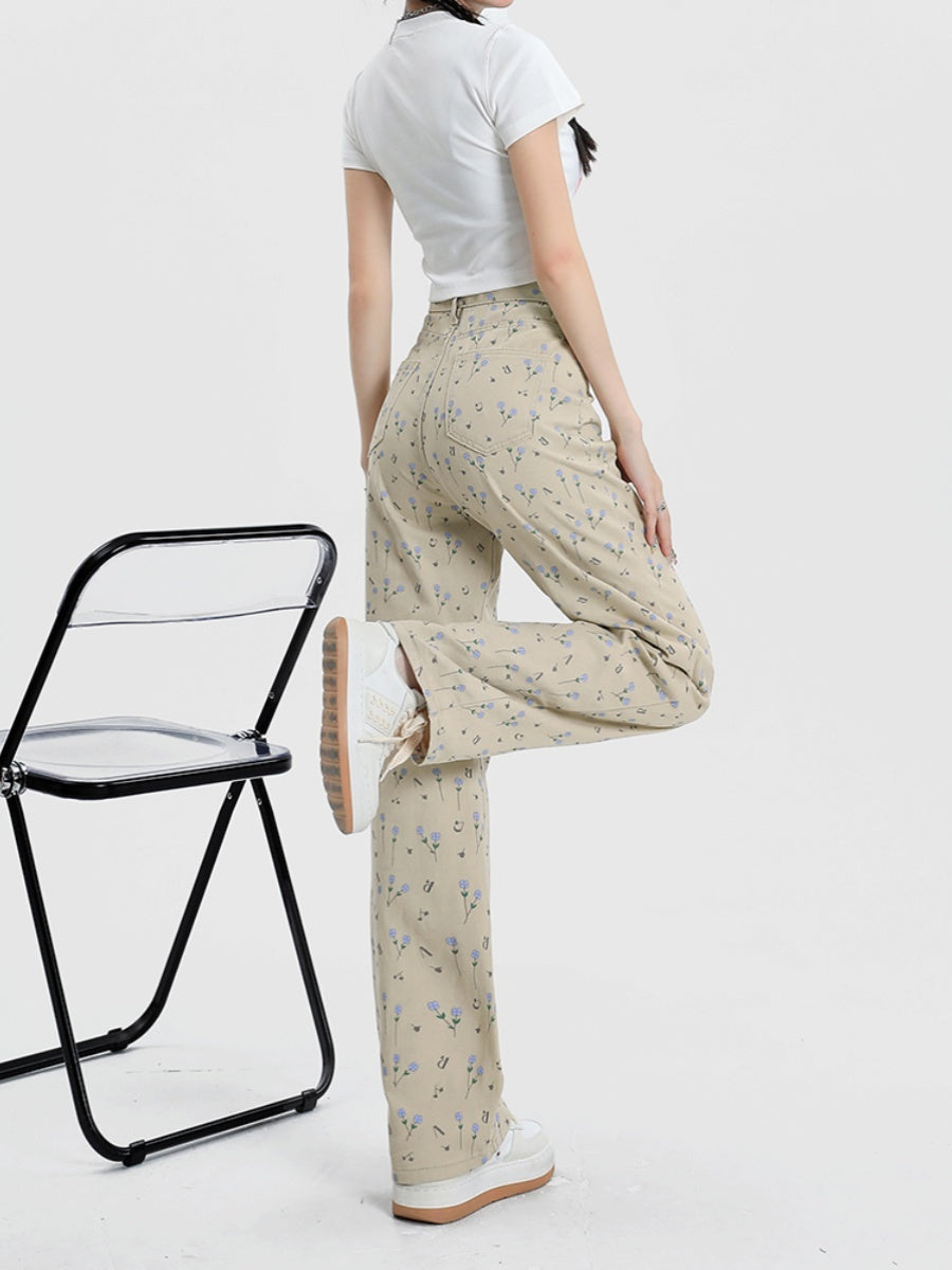 Women's High Waist Wide Leg Straight Jeans – Distressed Denim