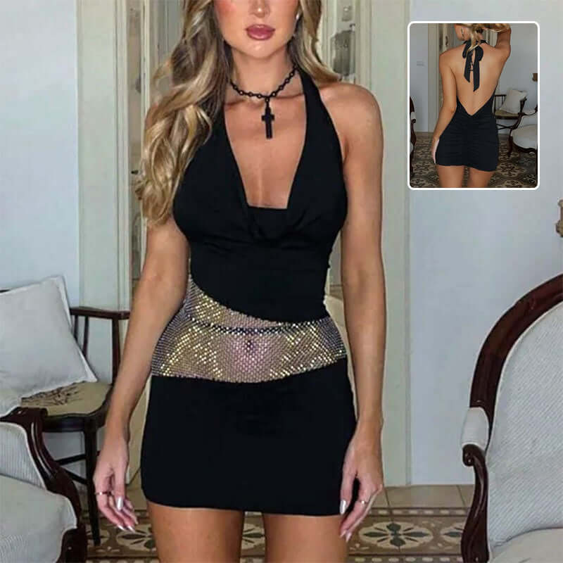 Sequin Mesh U-Neck Dress