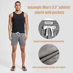 Maamgic Mens Athletic Gym Shorts 5.5" Elastic Waist Casual Pajama Pocket Jogger Men Workout Short Pants