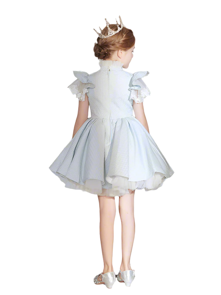 Girls Grey Blue Puffy Princess Dress