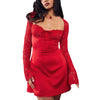 Y2K  Lace Long Sleeve Dress Fashion Sexy Corset Backless Lace Up Short Dresses Womens Clothing