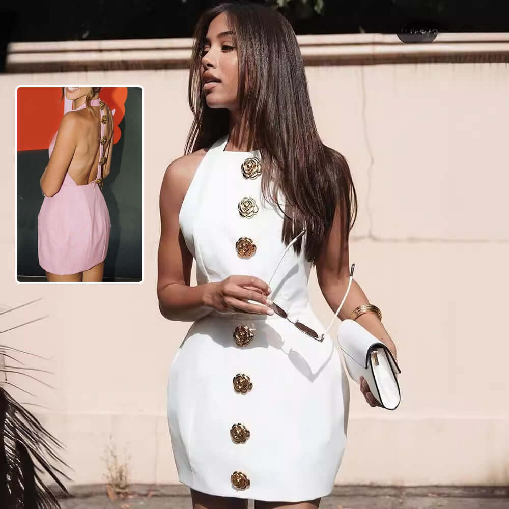 Backless Rose Button Dress