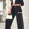 2 Pcs Set Women Suit Coat Pants Suit Lapel Long Sleeves Lady Jacket Wide Leg High Waist Trousers Female Commuting Office Outfit
