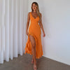 Women's Ruffles Split Suspender Dress Sexy Slim-fit V-neck Evening Party Dresses Clothing