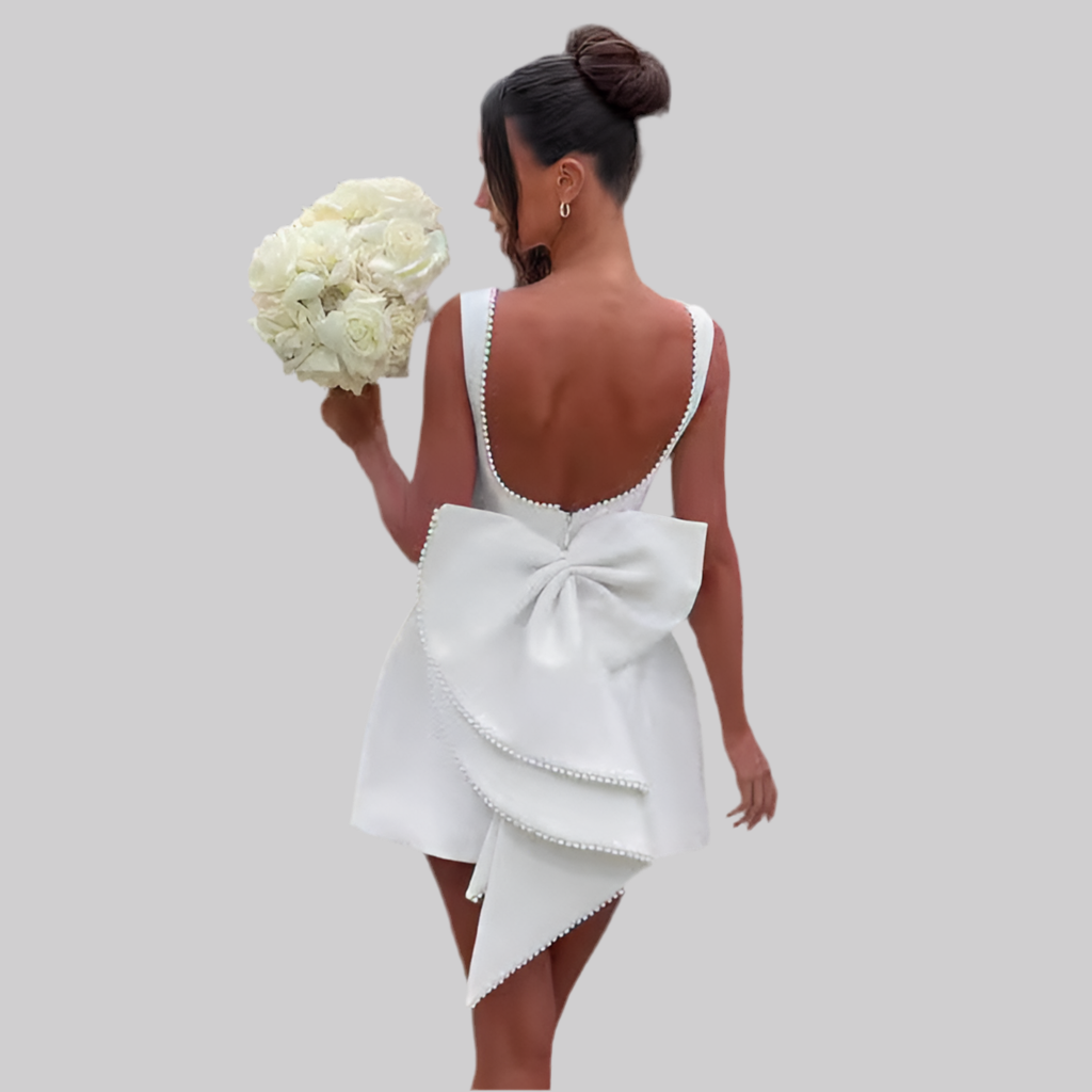 Women's Big Bow Pearl Backless Dress – Elegant Evening Wear