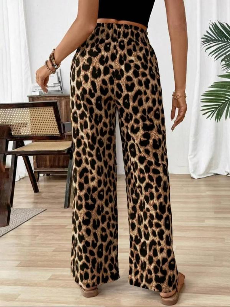 Women'S Leopard Print Wide Leg Pants, Casual Comfy Trousers for Daily Wear, Ladies Bottoms for All Seasons