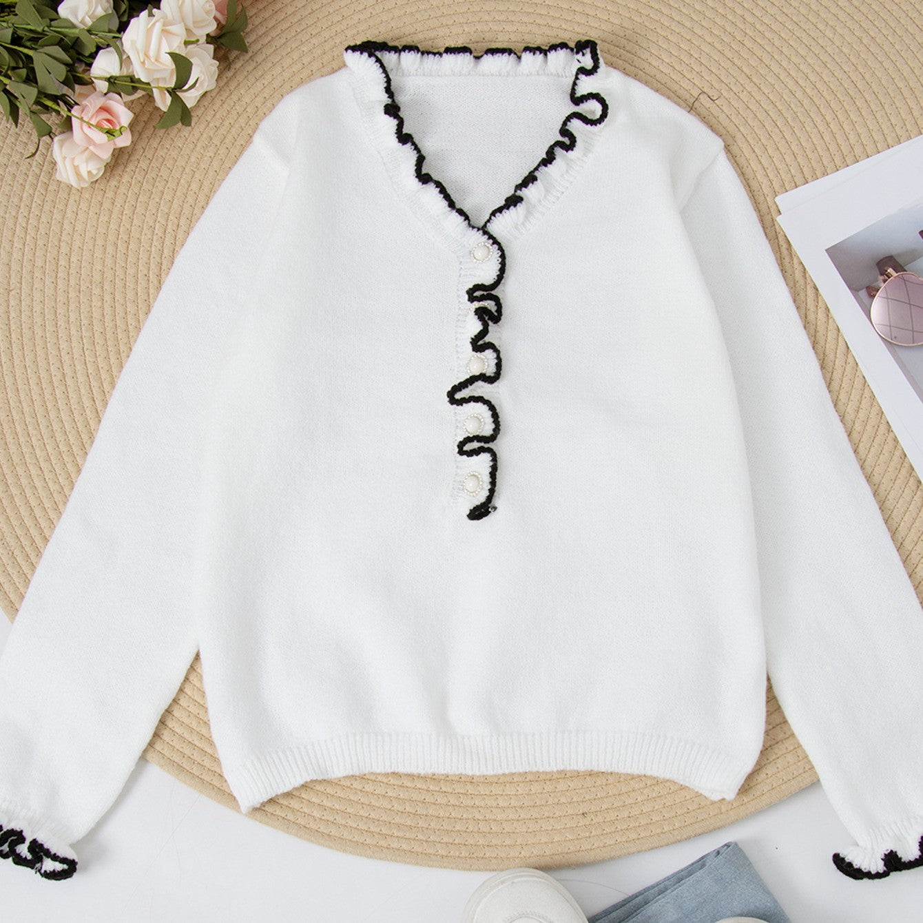 Women's Long Sleeve V-neck Top – Elegant Layering Essential