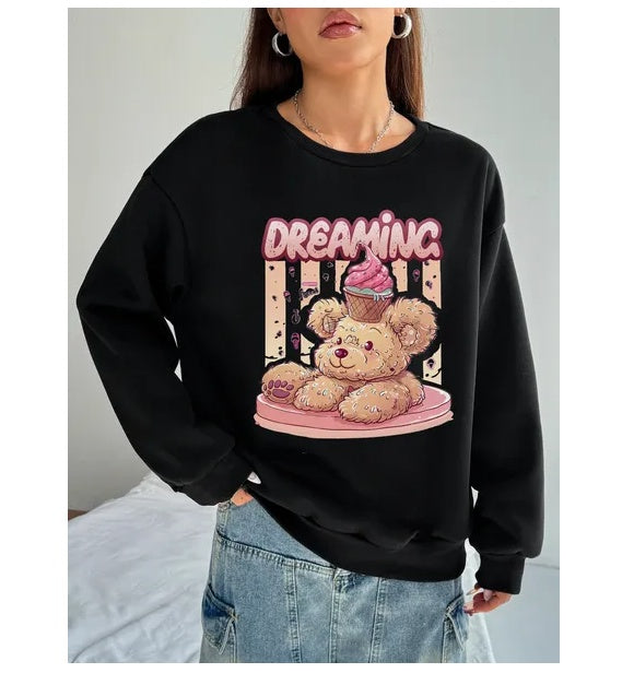 Bear Print Round Neck Top