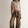 High Stretch Mid-Rise Barrel Jeans Fashion Wide Leg Shape Women Casual Baggy Mid Waist Denim Jeans