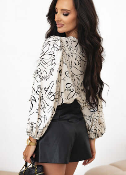 Abstract Print Balloon Sleeve