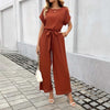 Belted Round Neck Jumpsuit