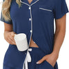 Samring Womens Pajamas Set Short Sleeve Sleepwear Button down Nightwear Shorts Soft Pj Sets S-XXL