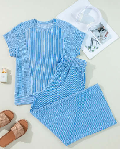 Blue Knit Tee & Pants Set