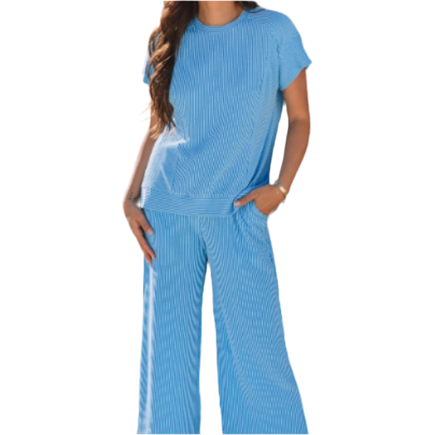 Blue Knit Tee & Pants Set