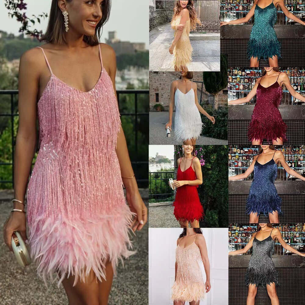 V-neck Feather Stitch Dress