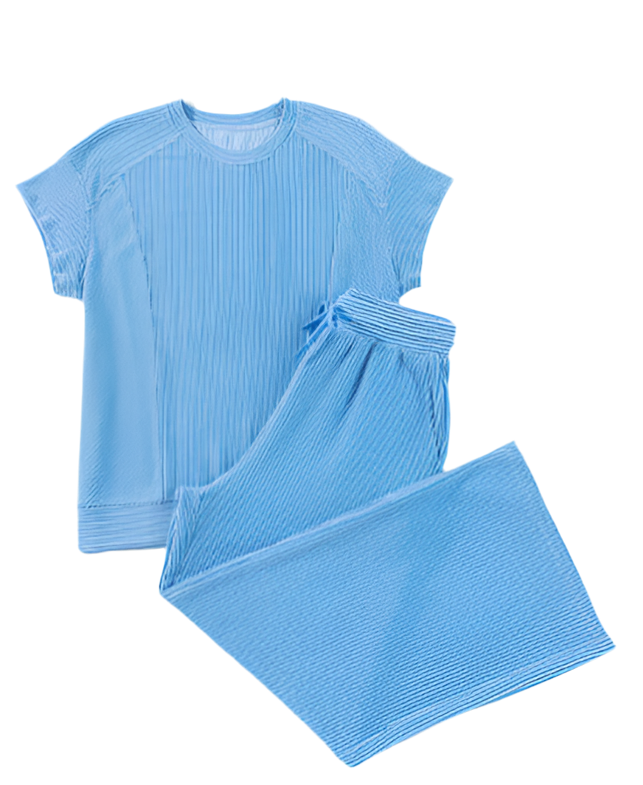 Blue Knit Tee & Pants Set
