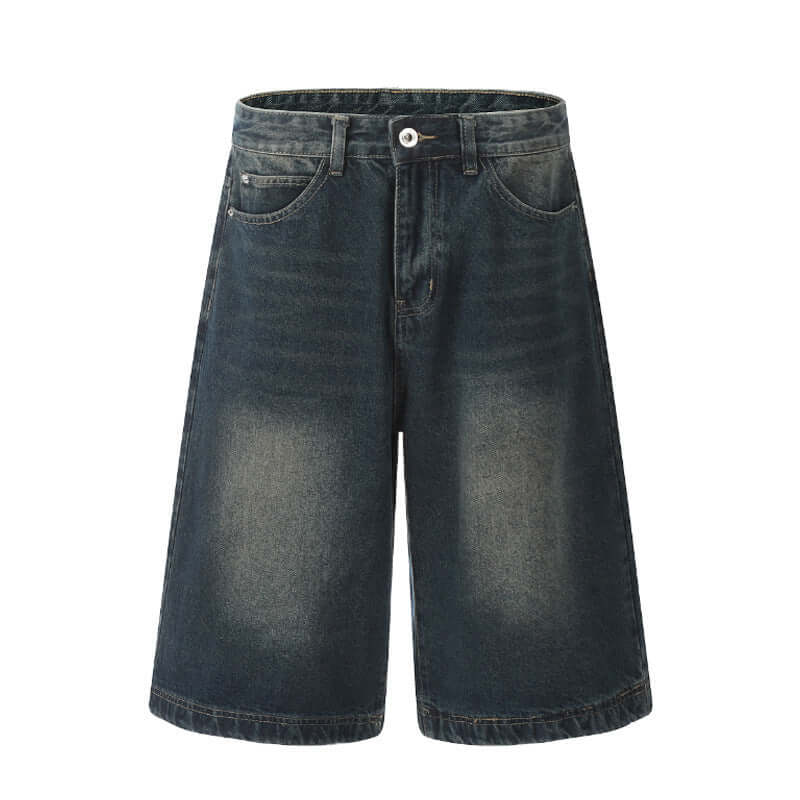 Men's blue cropped street casual pants made of polyester cotton, featuring a relaxed fit and stylish denim finish.