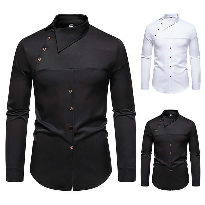 Men's Lapel Oblique Placket Asymmetric Long-sleeved Shirt