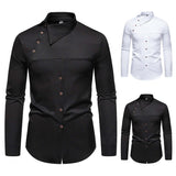 Men's Lapel Oblique Placket Asymmetric Long-sleeved Shirt