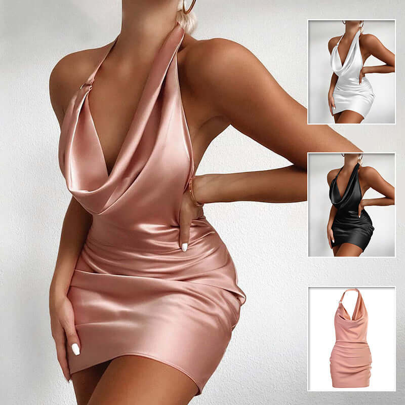Satin V-Neck Mini Dress