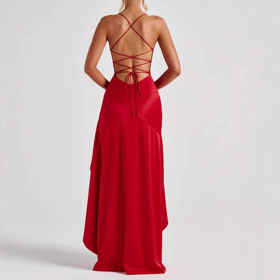 Backless Ruffle Suspender Maxi Dress — Evening & Party
