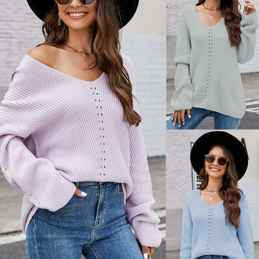 V-Neck Knit Pullover Top