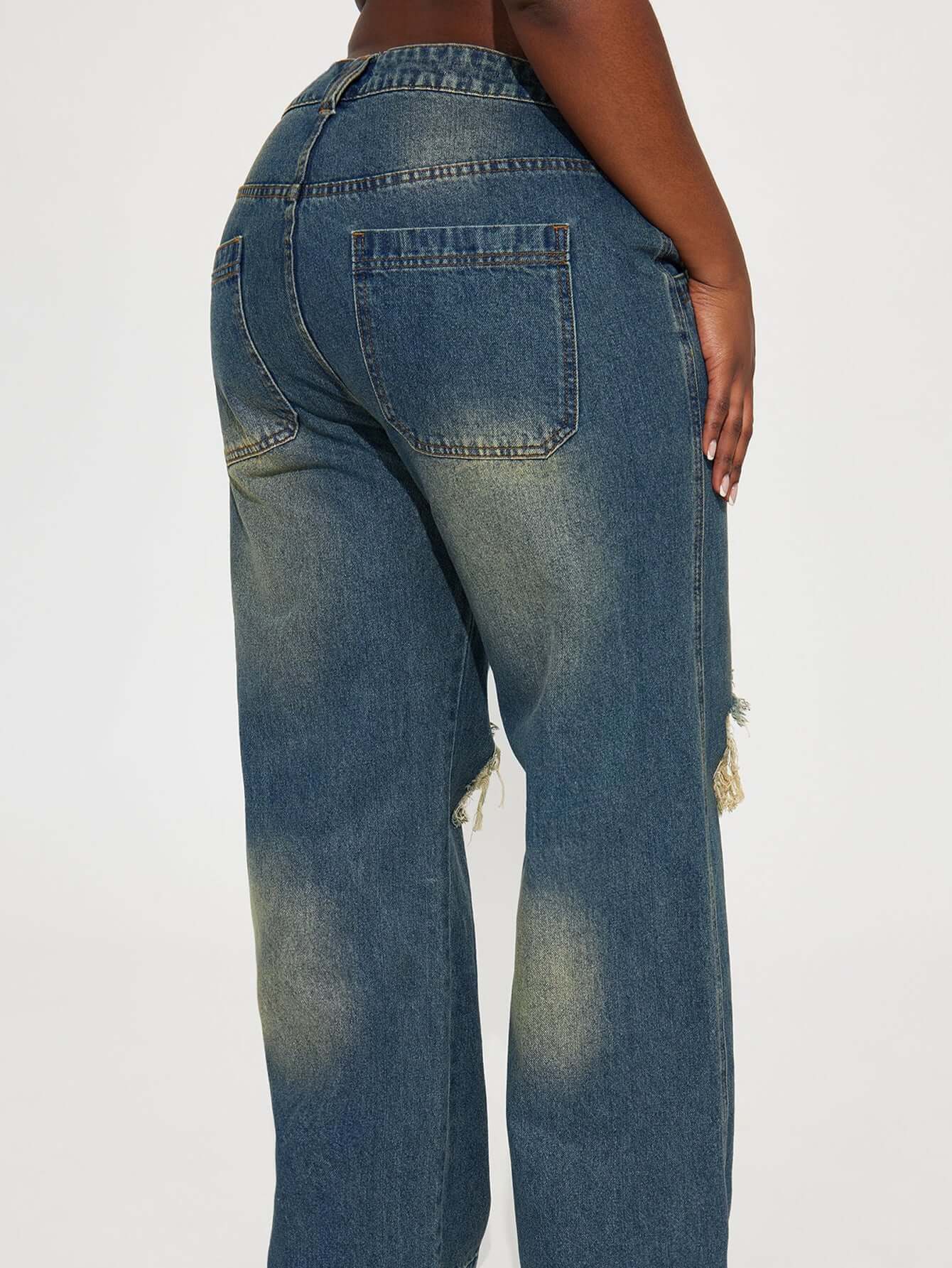Retro Ripped Wide-Leg Jeans