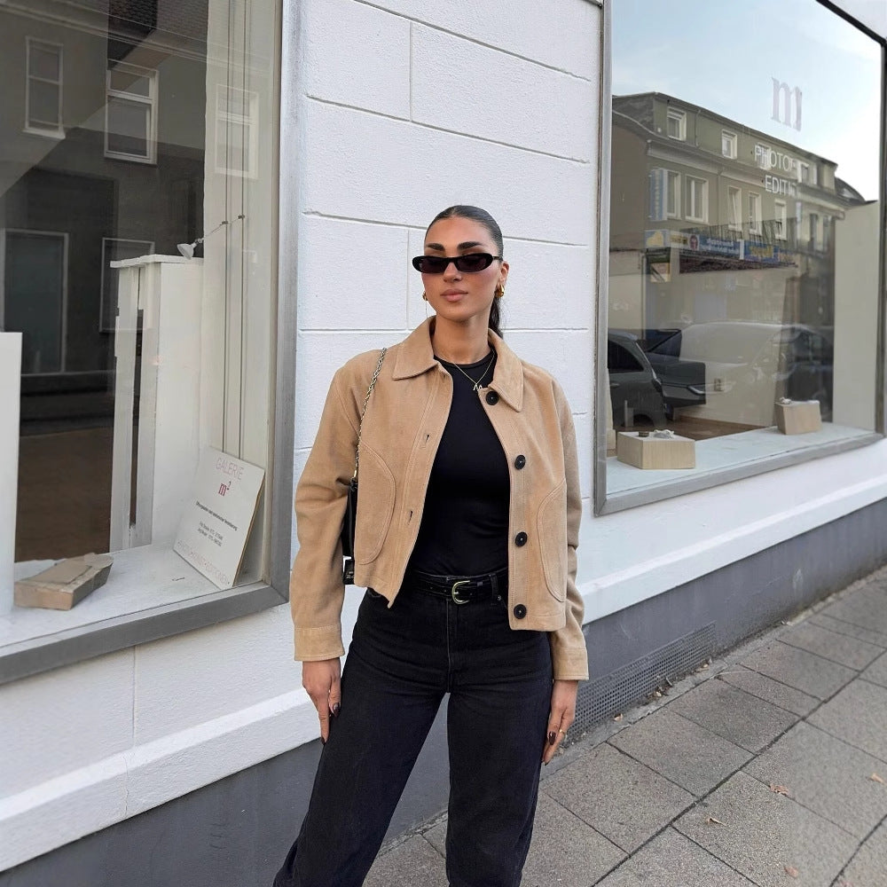 Lapel Leather Velvet Jacket