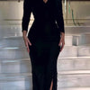 Black Off - The - Shoulder Long - Sleeved  Dress With Fringe And Side Slit