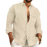 Men's Plaid Jacquard Chest Pocket Lapels Long Sleeve Lapel Shirt